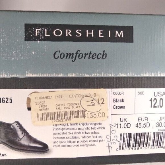 Florsheim Mens Canton Black Cap Toe Oxfords Shoes 12 Medium (D) with Box - Picture 4 of 12